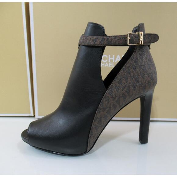 Michael Kors Lawson Open Toe High Heel Buckled Bootie Black / Brown Size 7.5 - Picture 2 of 8